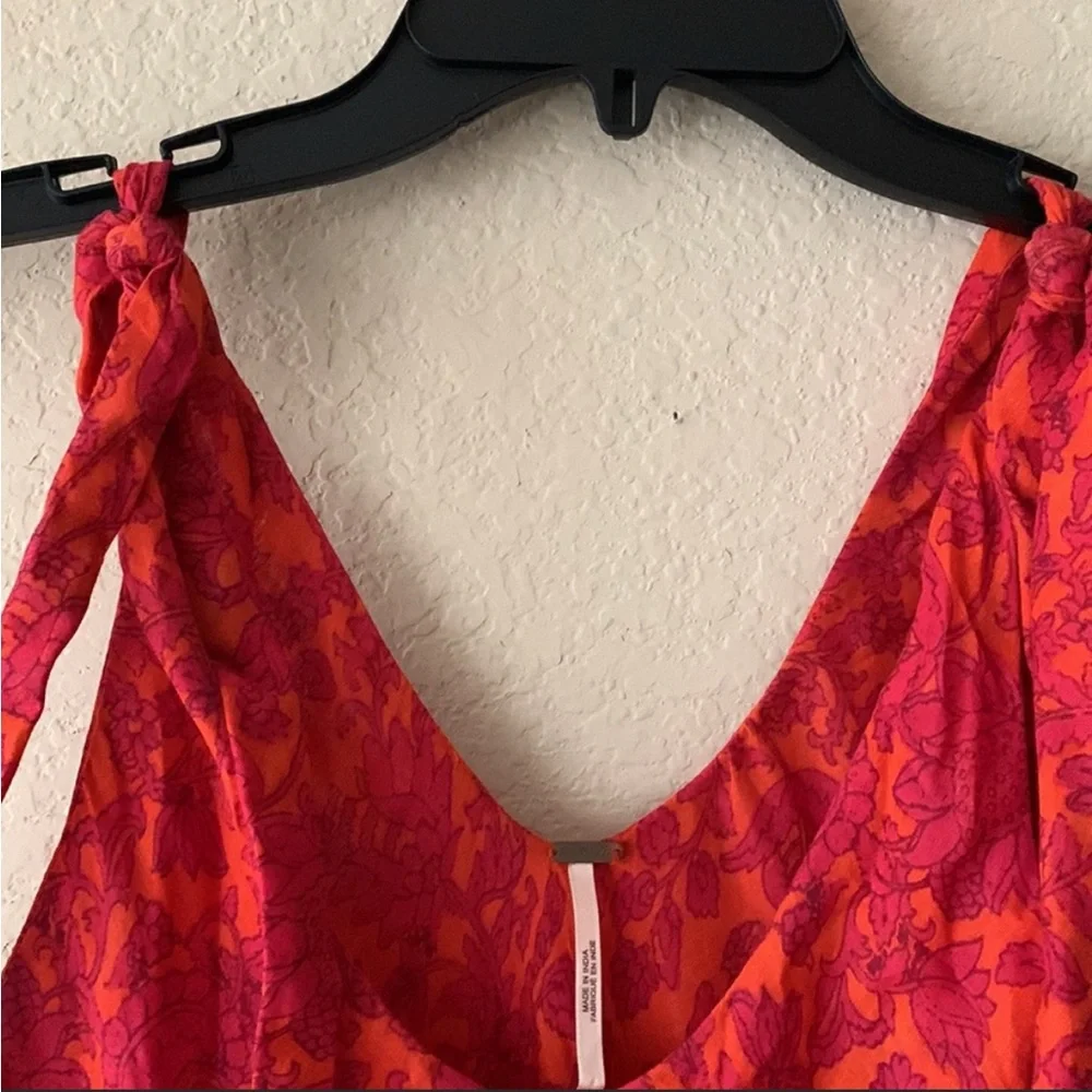 Free People Pink and Orange Tie-Shoulder Maxi Dress